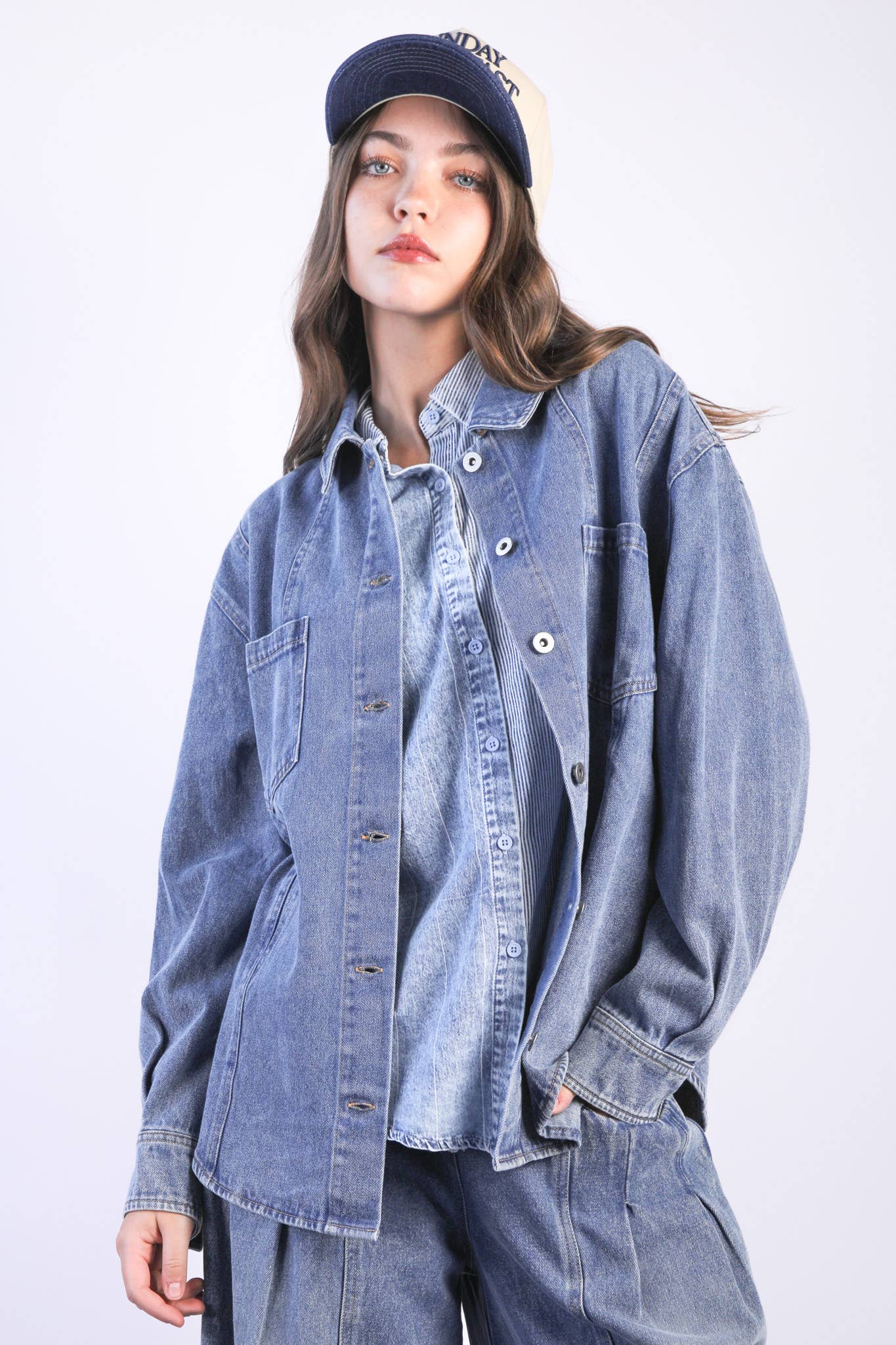 Oversized Washed Denim Shirt Top