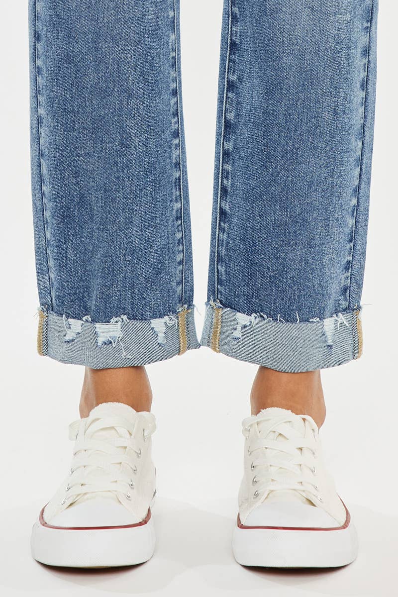 High Rise Slim Straight Cuff Jeans