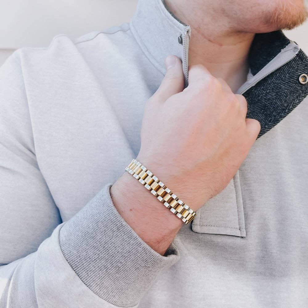 Mens Mixed Metals Watch Band Bracelet - WATERPROOF