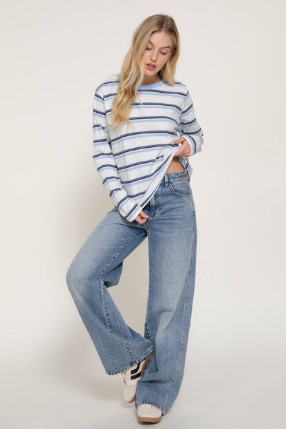Long Sleeve Multi Striped Knit Jersey Top