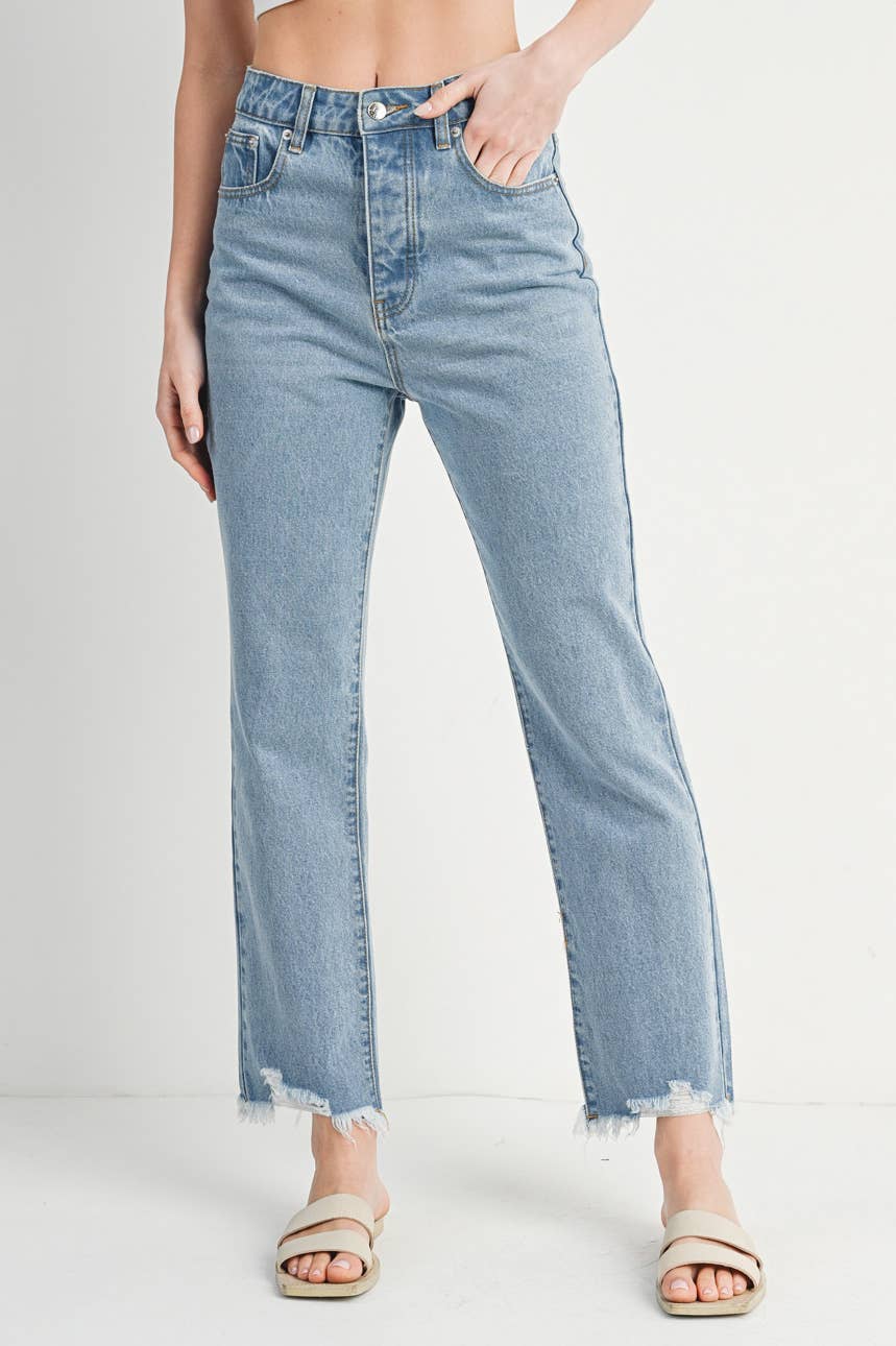 High Rise Straight: Leg Distressed Raw Hem