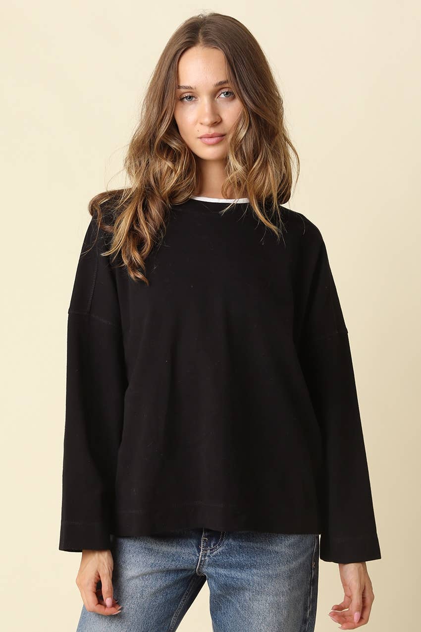 Jamie Contrast Round Neck Knit Top