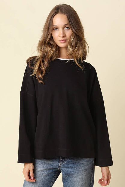 Jamie Contrast Round Neck Knit Top