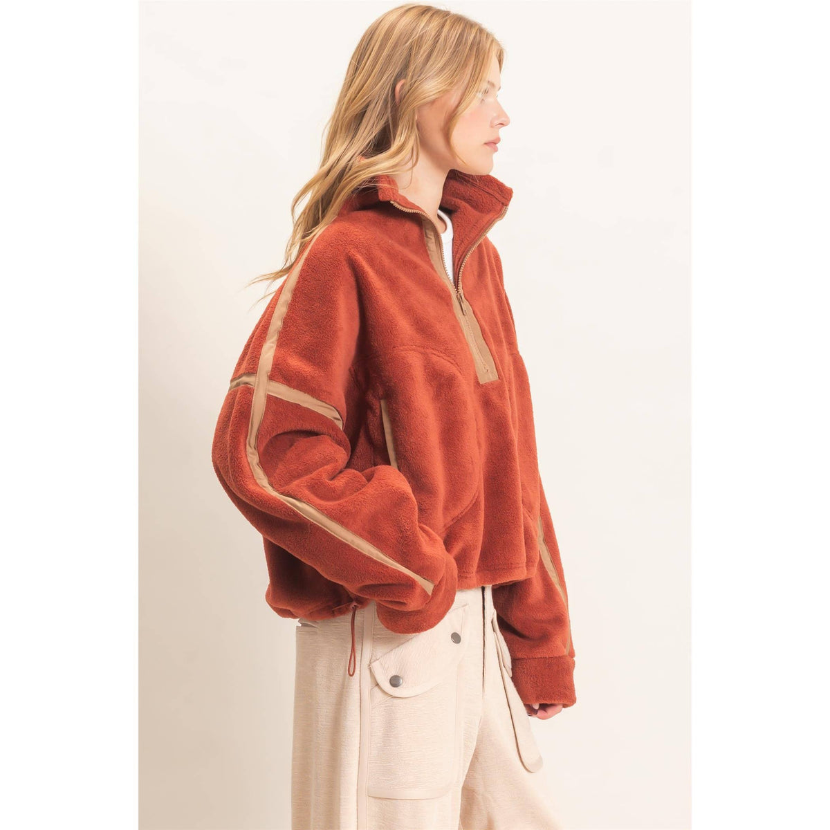 Contrast Trim Half-Zip Fleece Pullover