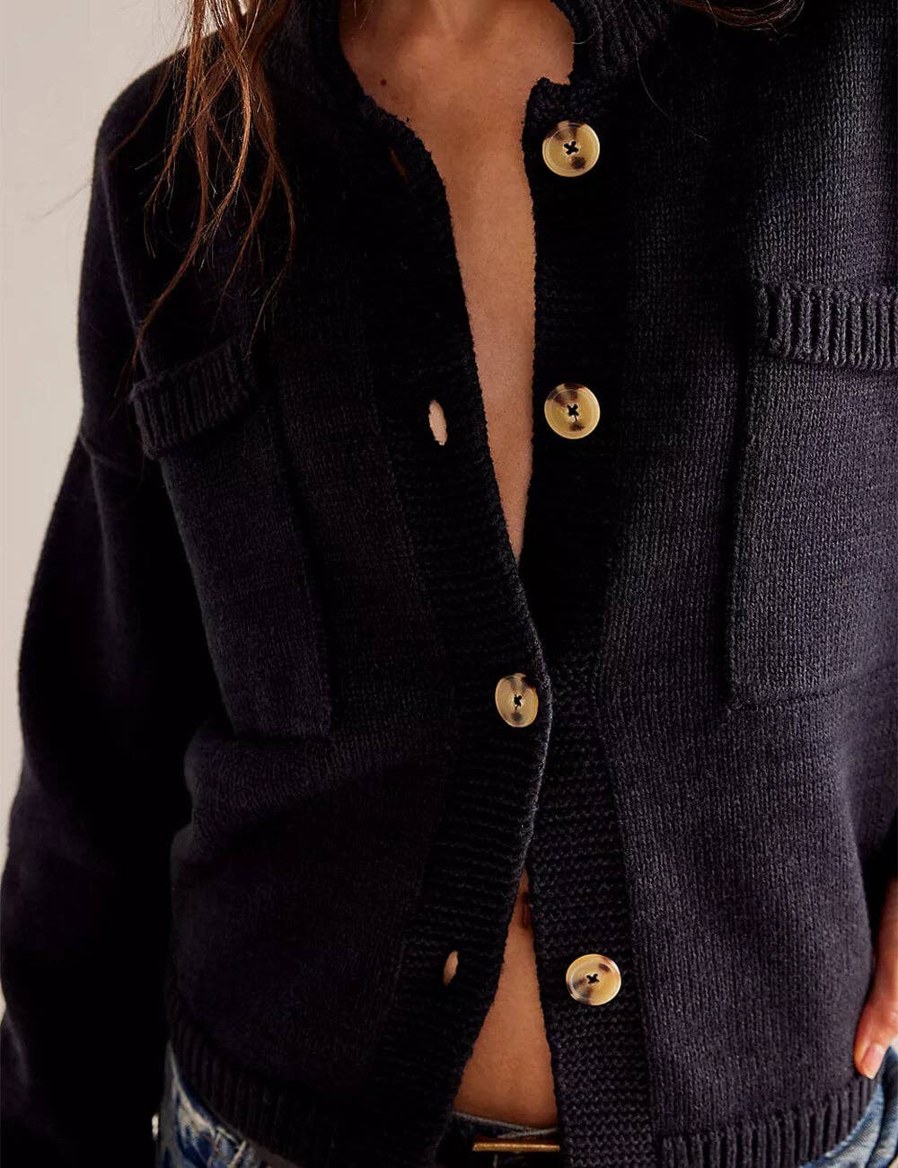 Button Front Dropped Shoulder Cardigan