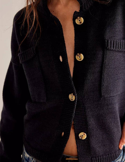 Button Front Dropped Shoulder Cardigan