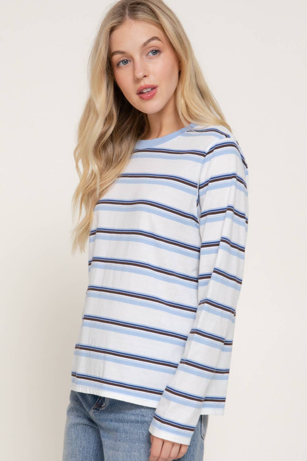 Long Sleeve Multi Striped Knit Jersey Top