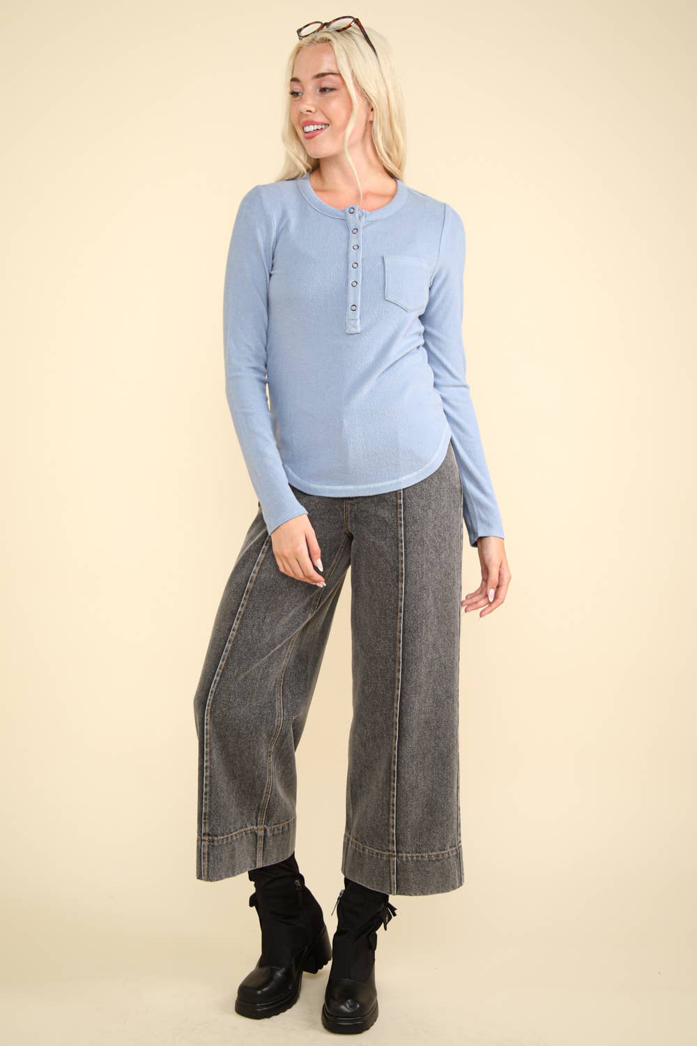 Soft Brushed Solid Knit Casual Top