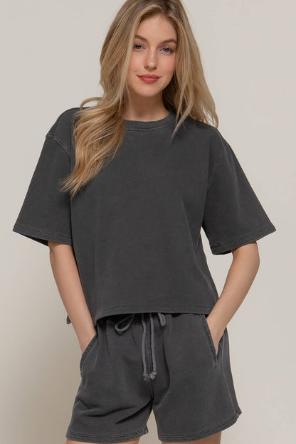 Hort Dolman Sleeve Garment Washed Terry Top