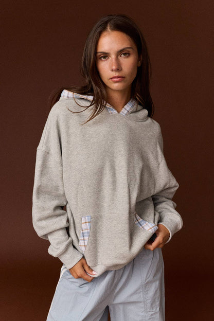 Betty Plaid Trim Pullover Hoodie