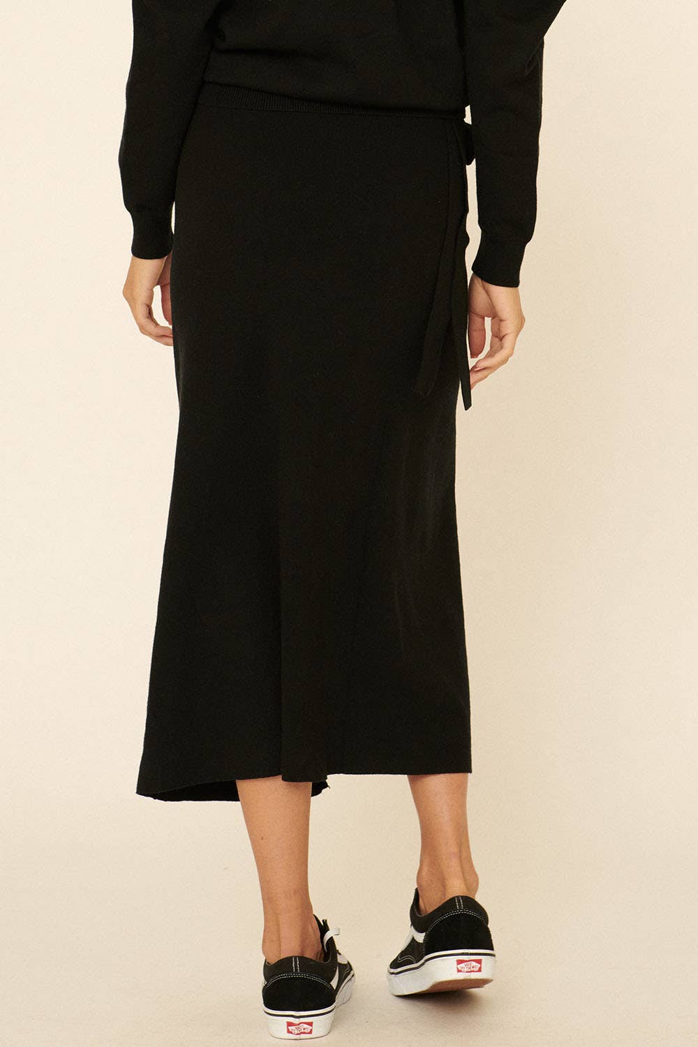 Solid Waist Tie Wrap Midi Skirt