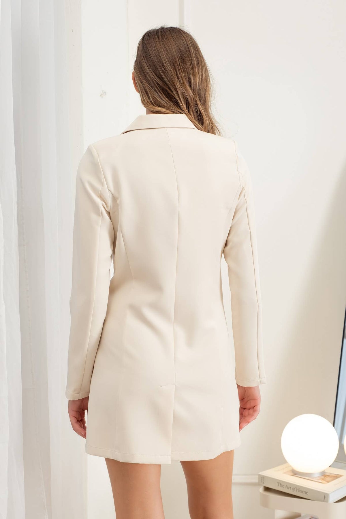 Collared Button Front Long Sleeve Tunic Blazer
