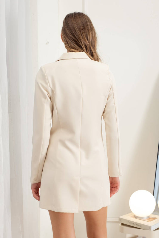 Collared Button Front Long Sleeve Tunic Blazer