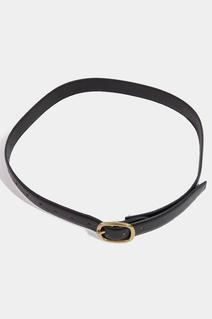 Metallic Oval Buckle Faux Leather Belt