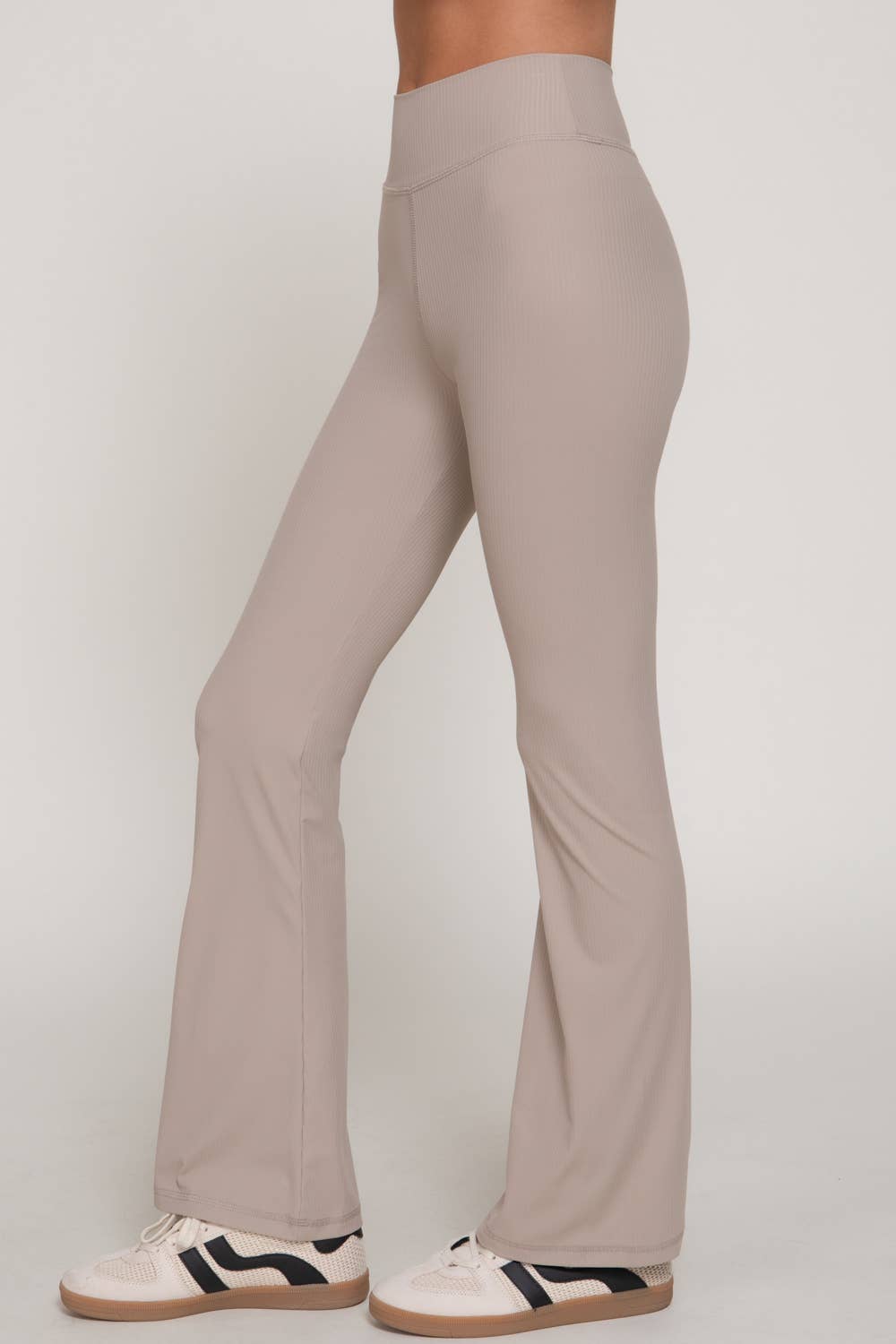 Semi-Flare Ribbed Workout Pants with Folded Waistband