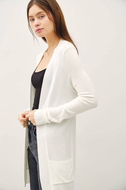 Cotton Blend Knit Open Front Cardigan