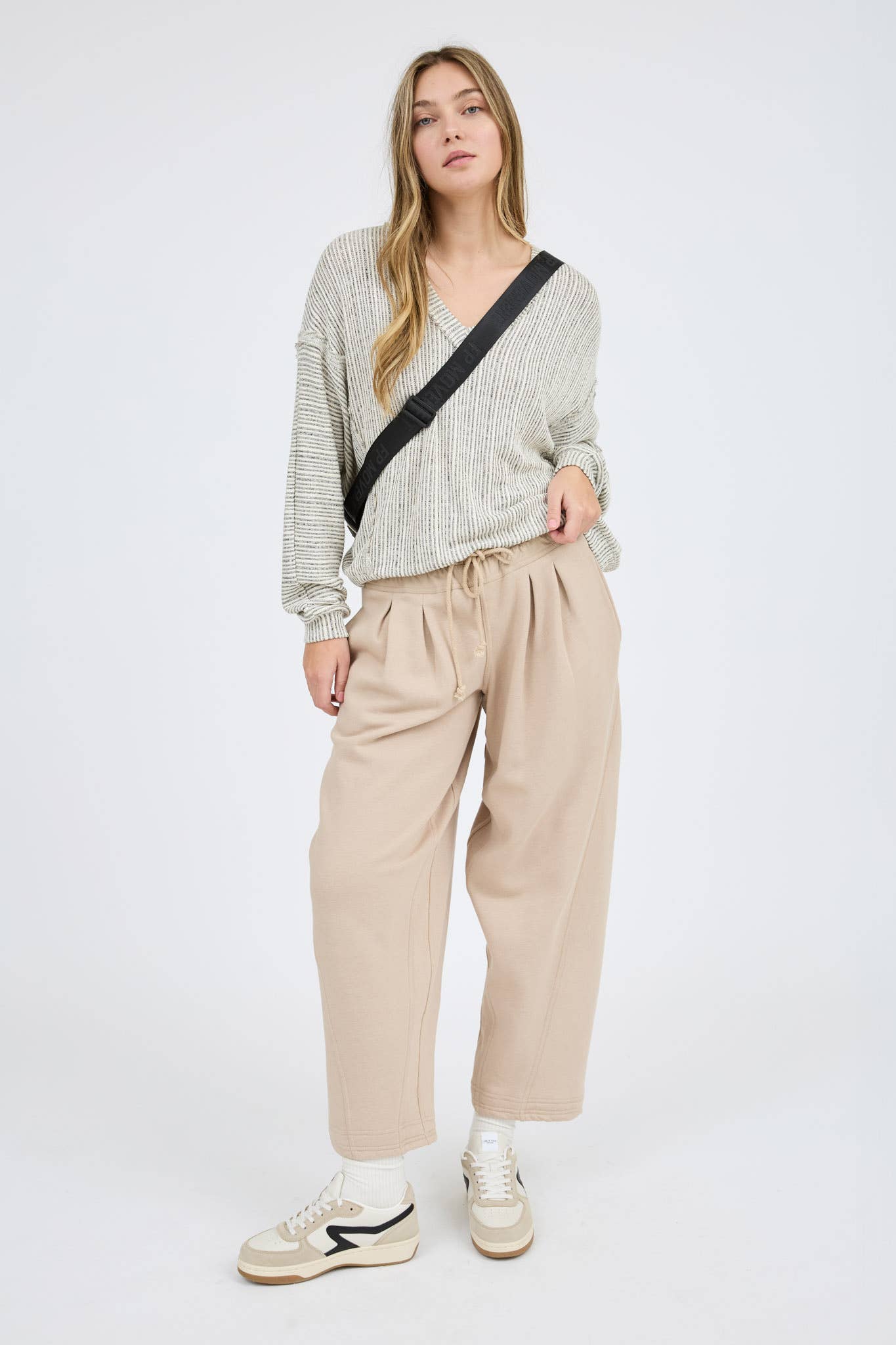 Stripes Drop Shoulder V Neck Knit Top