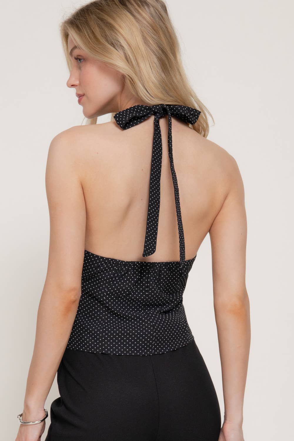 Halter V-Neck Polka Dot Print Vest Top