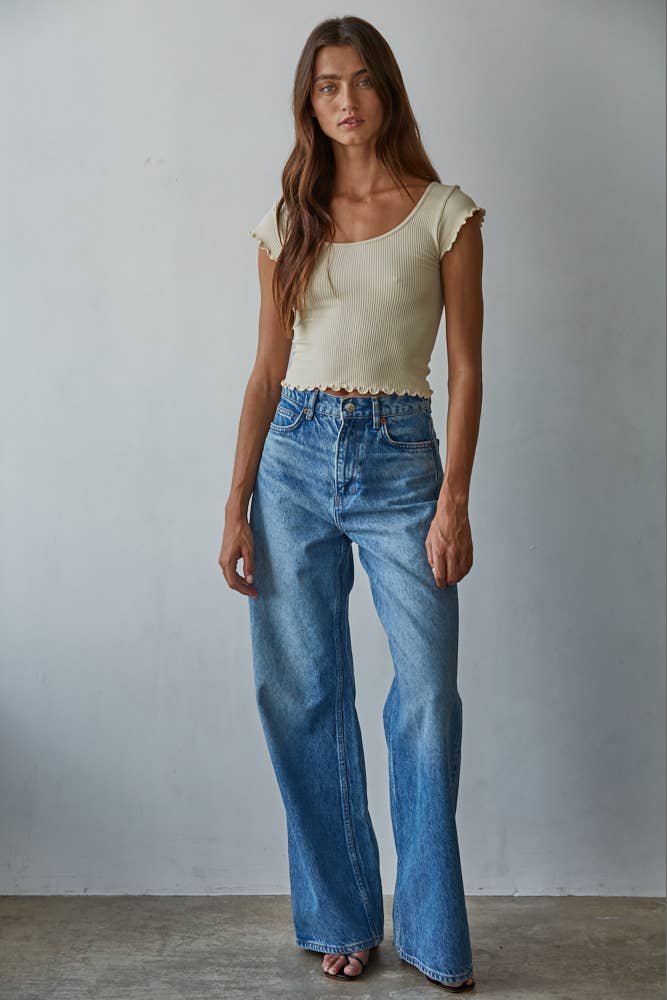 Knit Seamless Ribbed Merrow Detail Crop Top