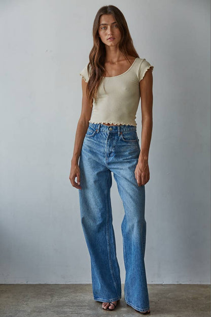 Knit Seamless Ribbed Merrow Detail Crop Top