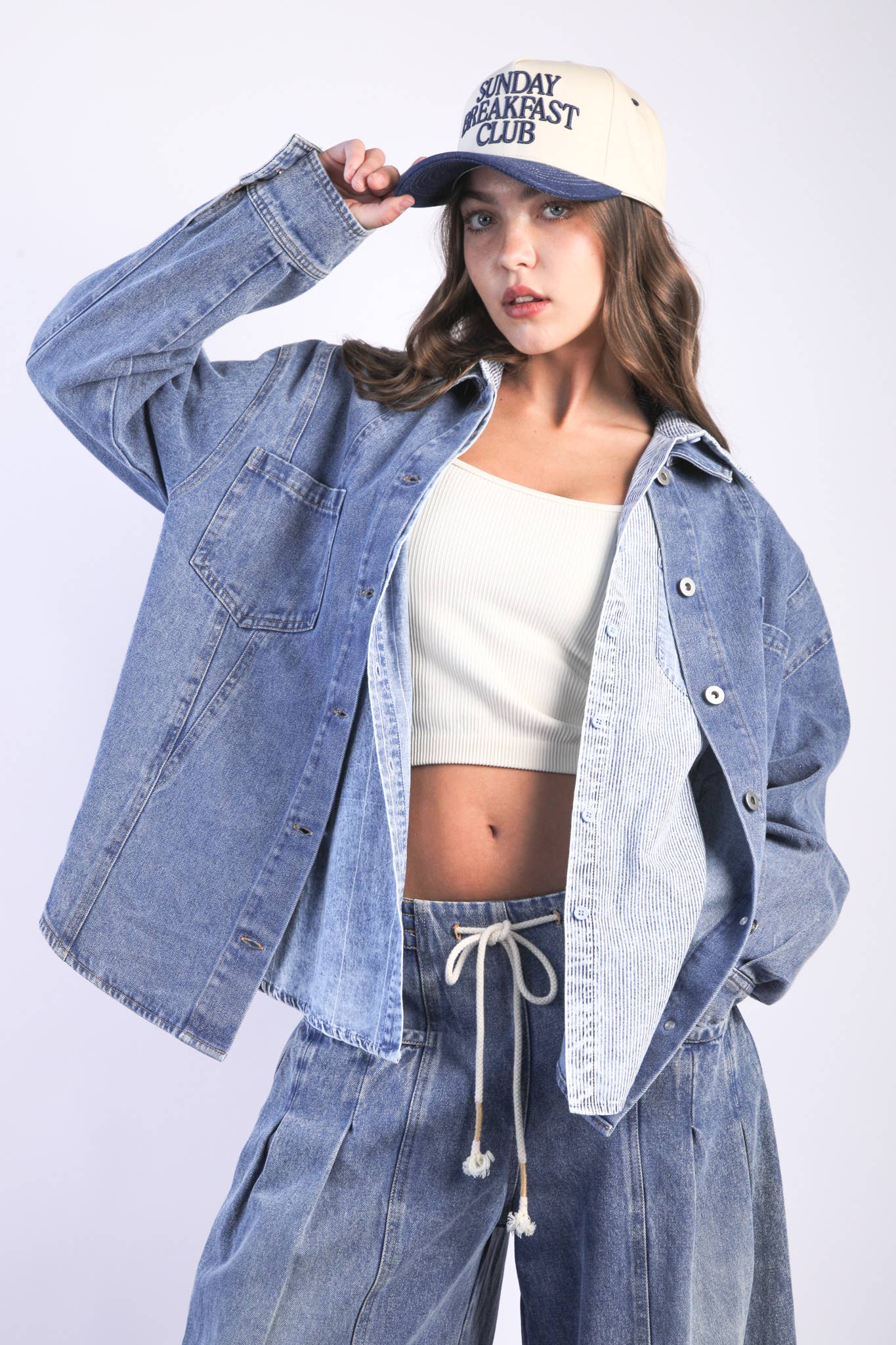 Oversized Washed Denim Shirt Top