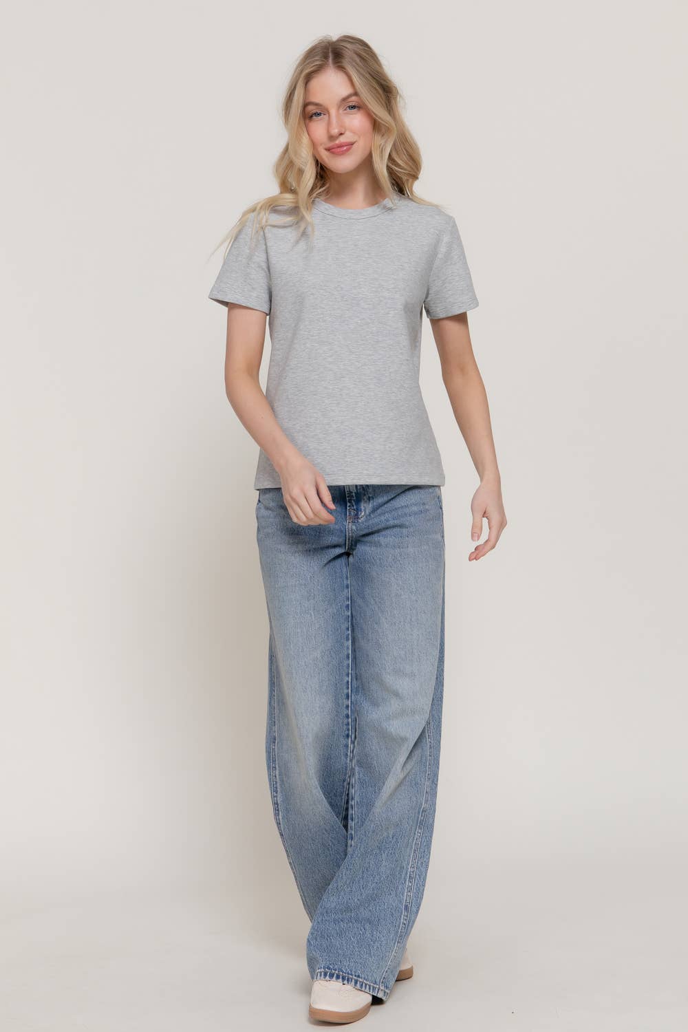 Short Sleeve Round Neck Soft Knit Jersey Top