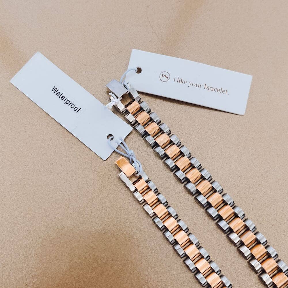 Mens Mixed Metals Watch Band Bracelet - WATERPROOF