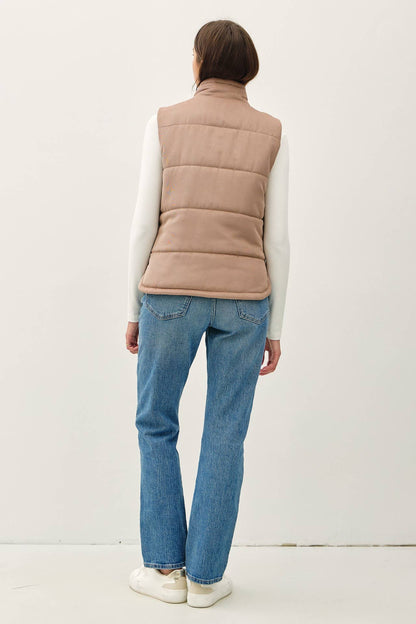 Suede-Like Puffer Vest