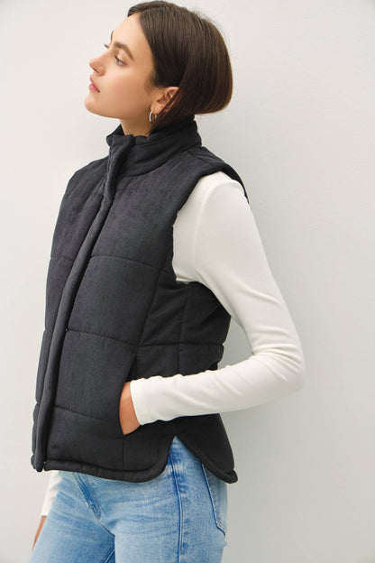 Suede-Like Puffer Vest