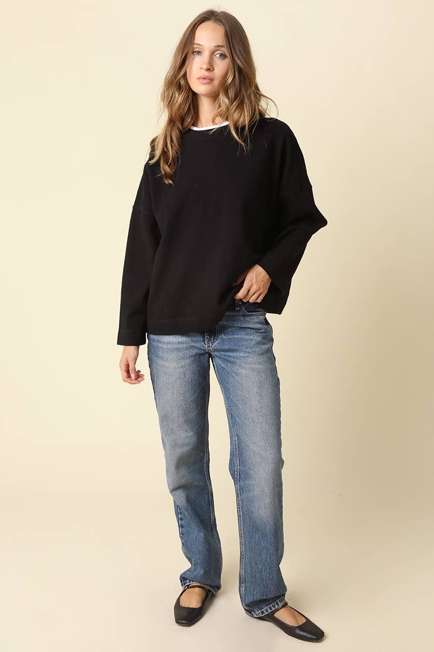 Jamie Contrast Round Neck Knit Top