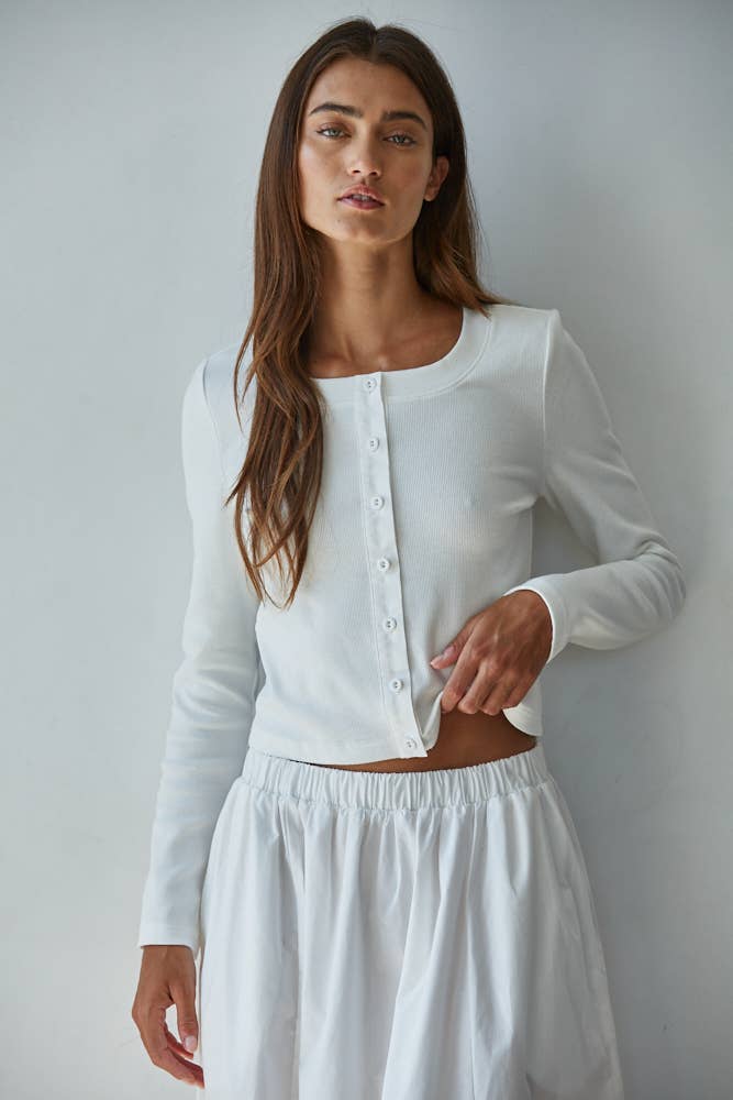 Knit Cotton Ribbed Sleeve Top