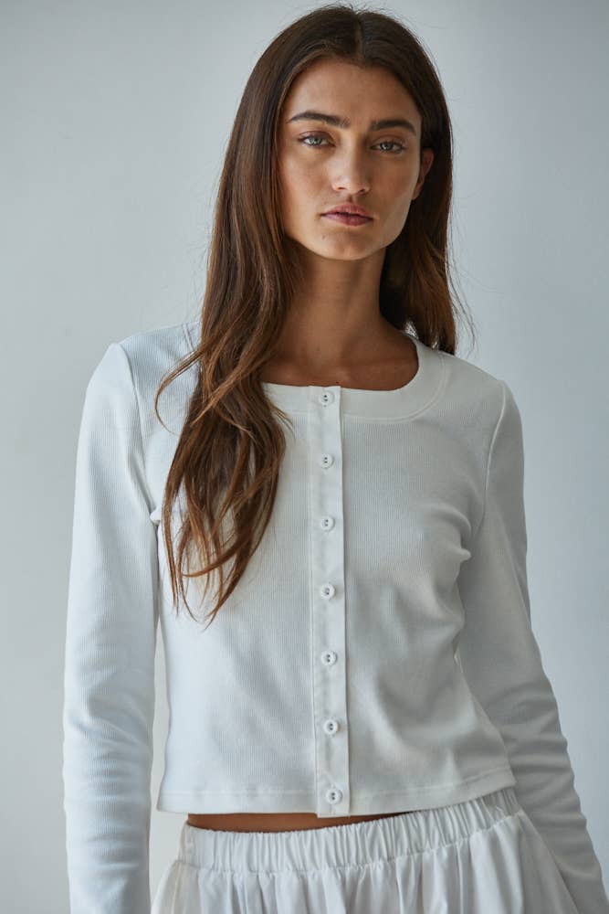 Knit Cotton Ribbed Sleeve Top
