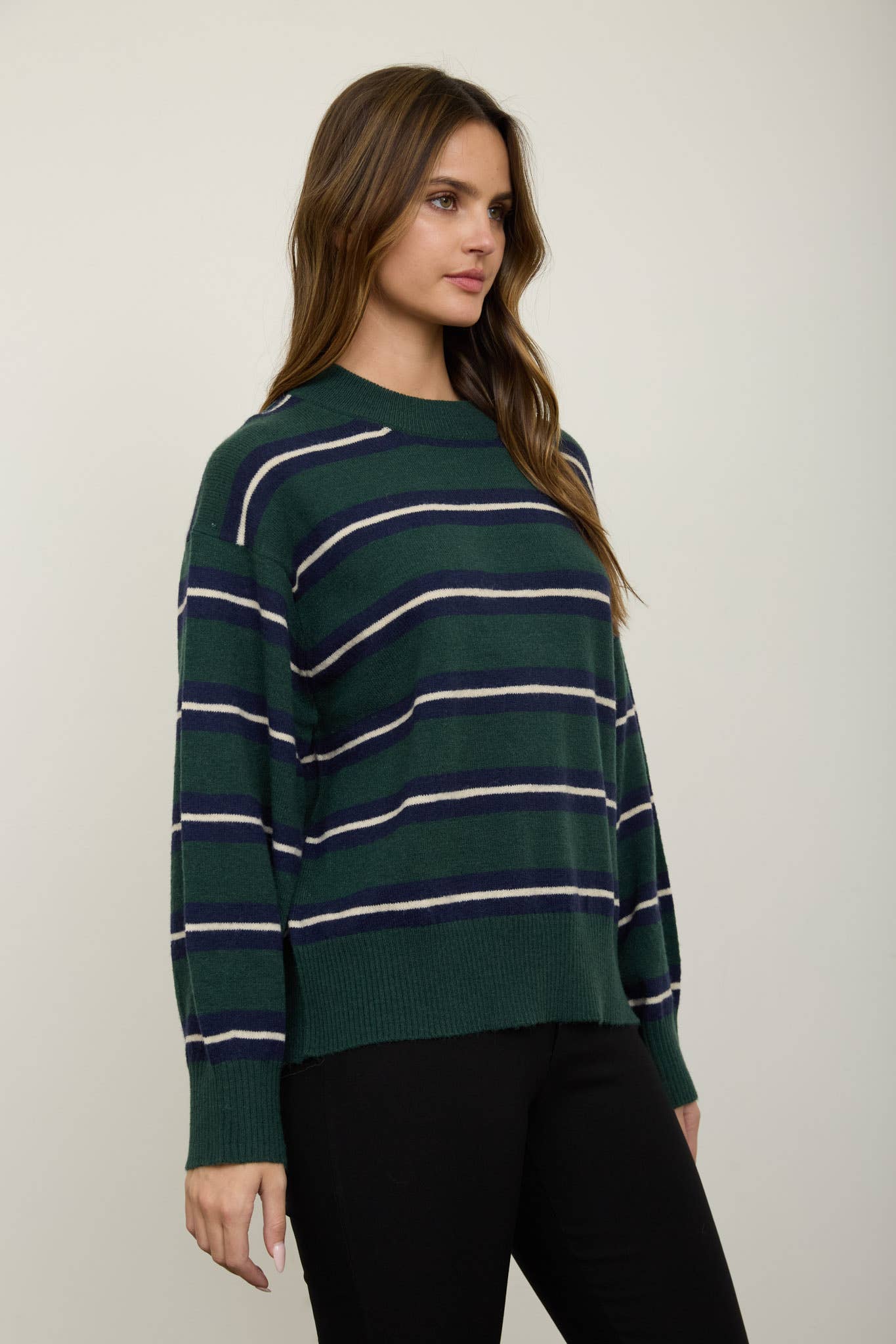 Multi-Color Stripe Crew Neck Relaxed Pullover