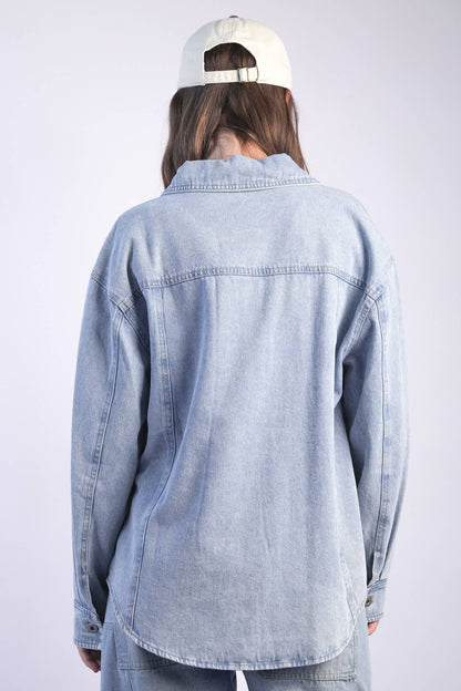 Oversized Washed Denim Shirt Top
