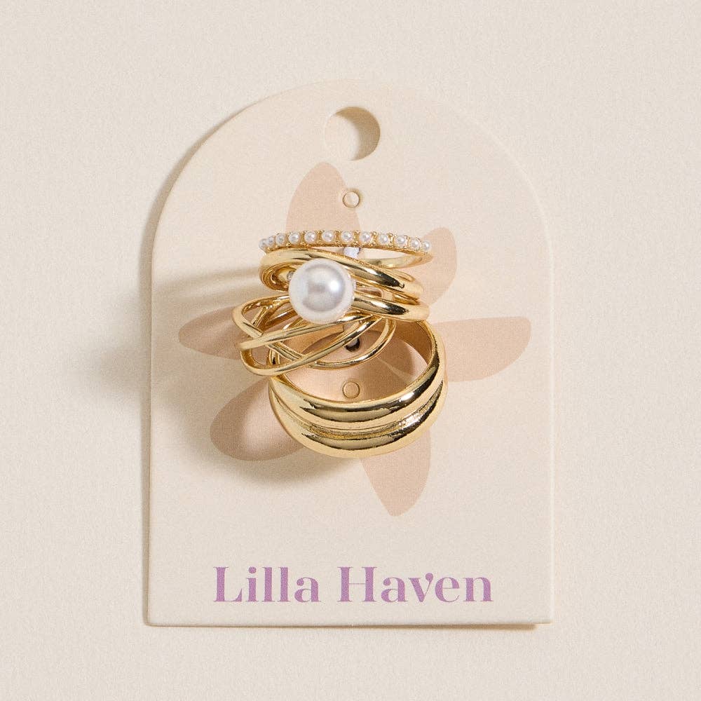 Gold and Crystal Stacking Ring Set