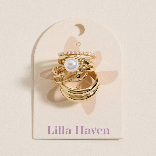 Gold and Crystal Stacking Ring Set