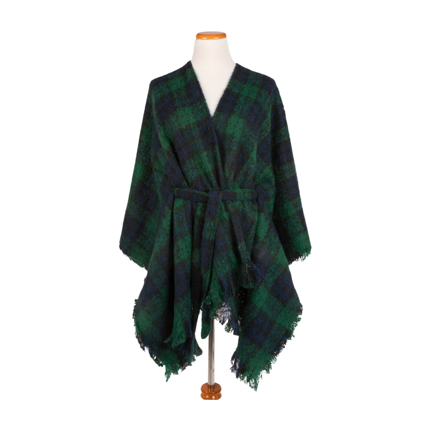 Plaid Buckle Belted Wrap: Green