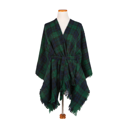 Plaid Buckle Belted Wrap: Green