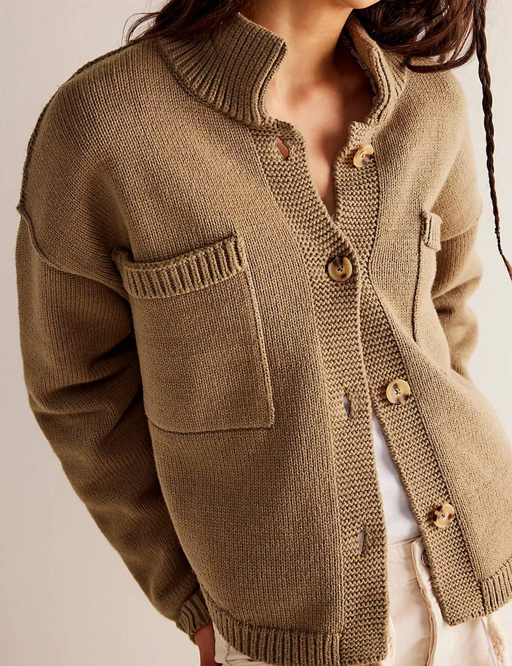 Button Front Dropped Shoulder Cardigan