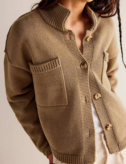 Button Front Dropped Shoulder Cardigan