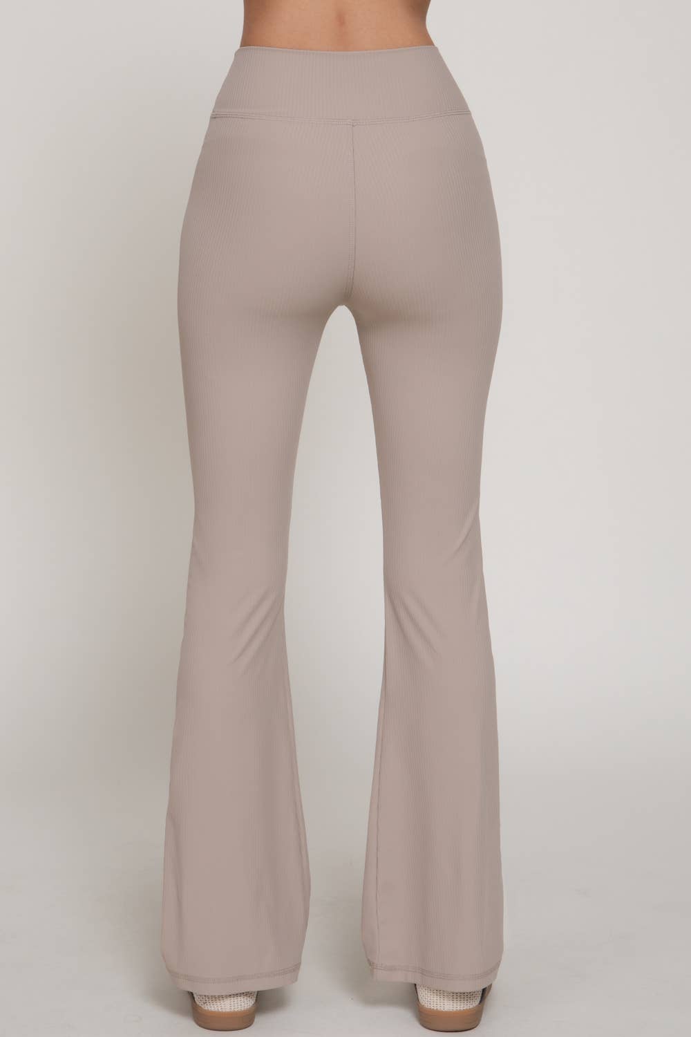 Semi-Flare Ribbed Workout Pants with Folded Waistband