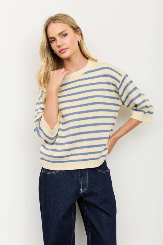 Stripe Crewneck Short Sleeve Sweater