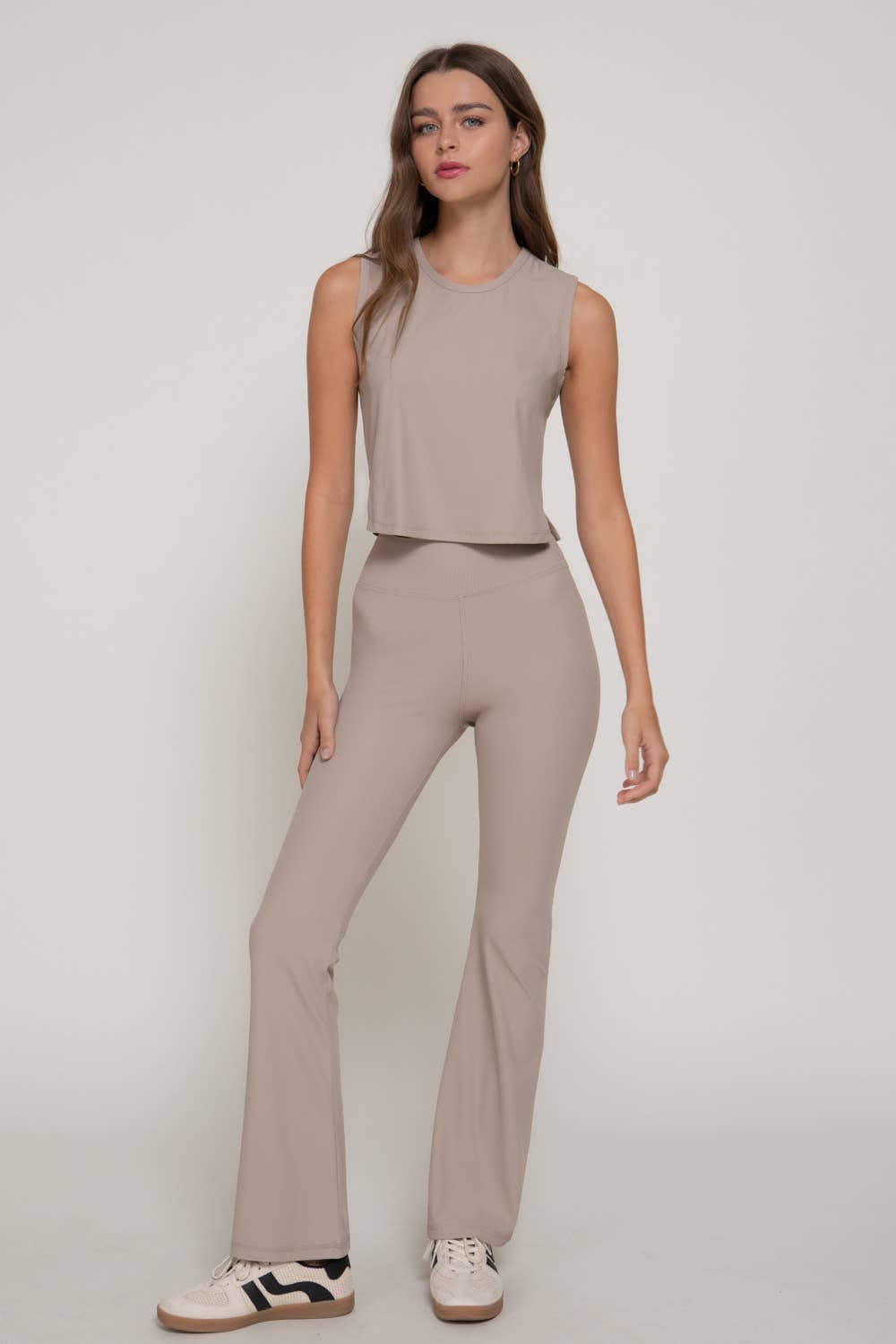 Sleeveless Round Neck Ribbed Workout Top with Side Slit