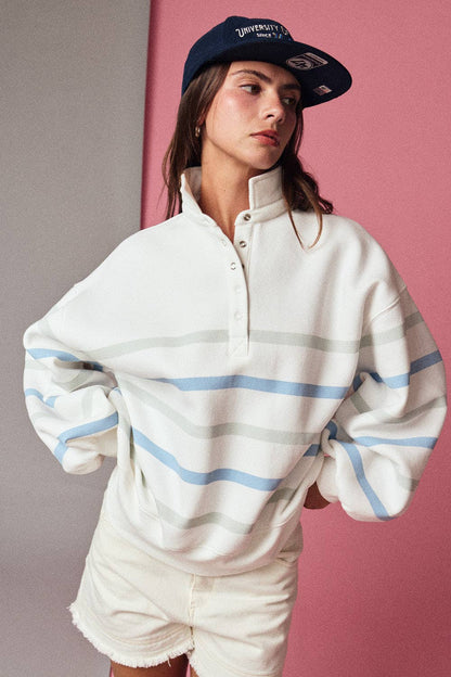 Addison Multi Color Stripe Snap Button Pullover