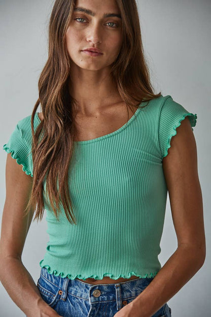 Knit Seamless Ribbed Merrow Detail Crop Top