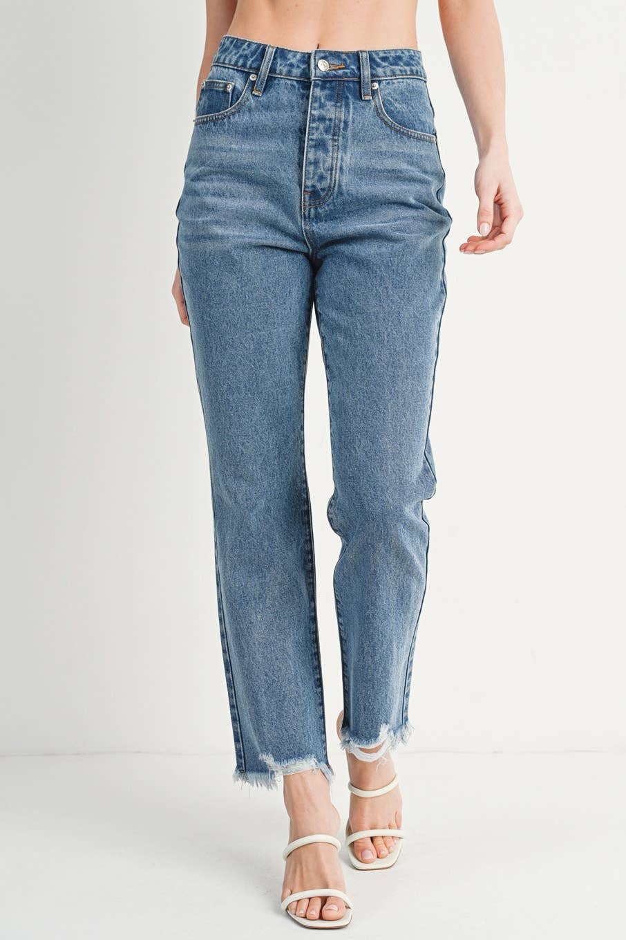 High Rise Straight: Leg Distressed Raw Hem
