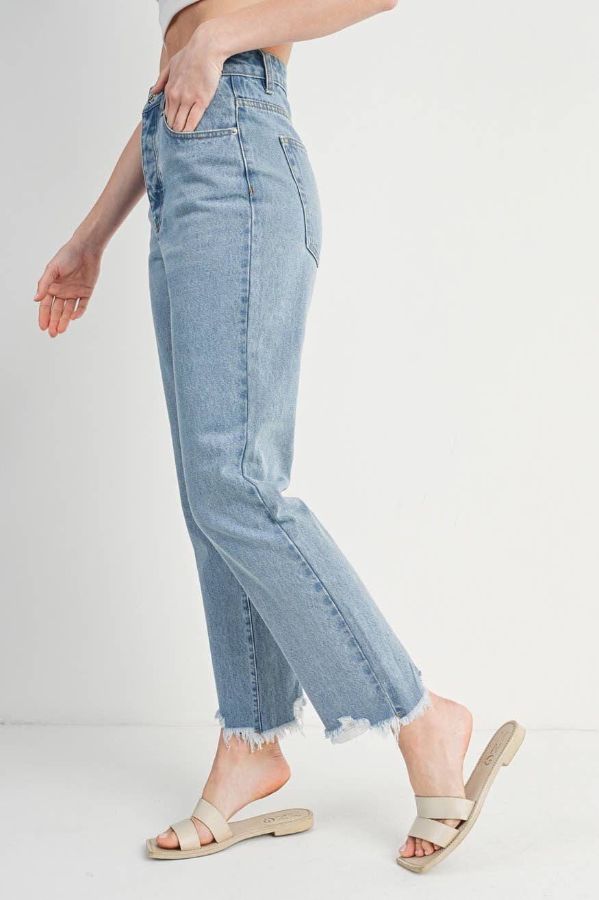 High Rise Straight: Leg Distressed Raw Hem