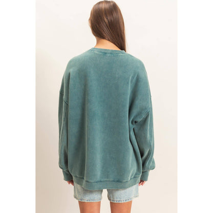 Acid Wash Crew Neck Long Sleeve Sweatshirt