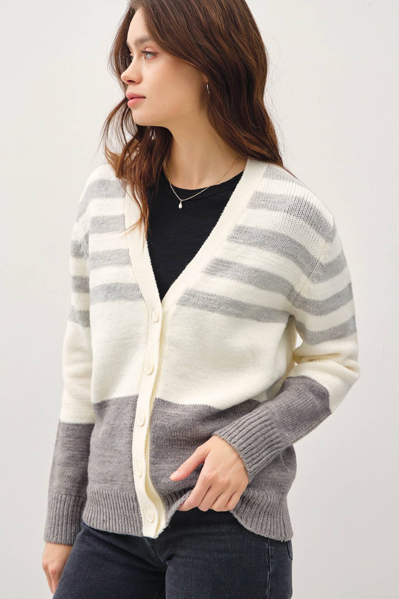 Striped Color Block V-Neck Cardigan