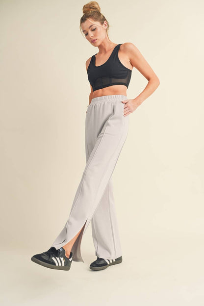 Wide Leg Scuba Pants with Side Slit